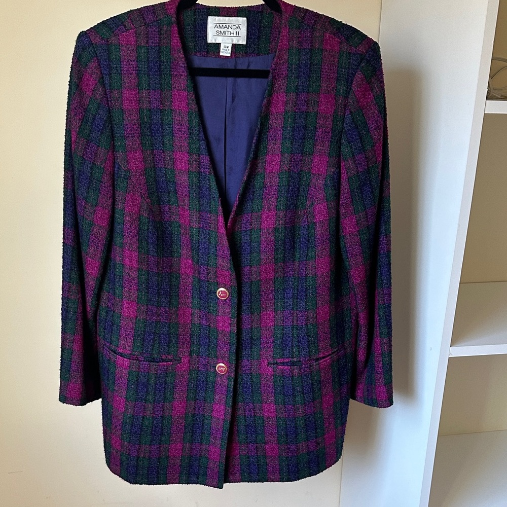 Amanda Smith Women's Blazer - Purple and Green Plaid